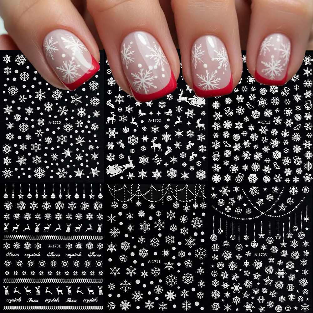 

6Pcs 3D Christmas Snowflake Nail Sticker White Laser Sliver Snowflakes Bow Deer Winter Slider Decals New Year Manicure Supplies#