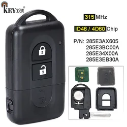 KEYECU 433MHz ID46 / 4D60 Chip 285E34X00A /285E3EB30A, 285E34X00 Remote Key Fob for Nissan Juke Navara Micra Xtrail Qashqai Duke