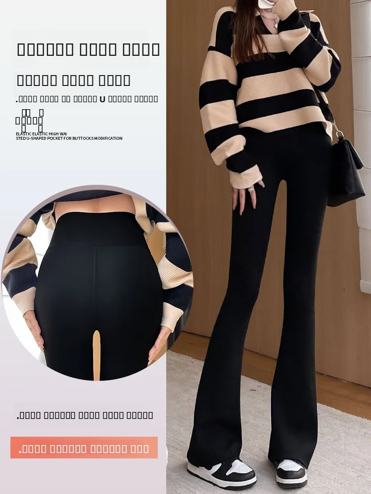 Cintura alta Fce Forrado Thiened Yoga Fitn Boting Calças Casacos Femininos Outono Inverno Arca Fin Bell Bot