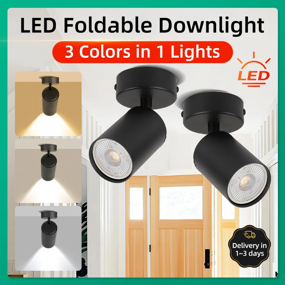 LED Foldable Downlight 3 Colour Change Home-Appliance Decor Spotlight Indoor Ceiling Lamps Room Fixtures Bedroom Lustre Lights