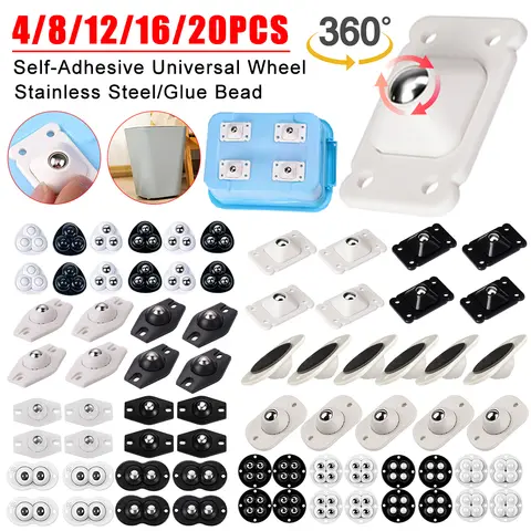가구 바퀴용 강력한 자체 접착 캐스터, 미니 회전 바퀴, 쓰레기통용 360 ° 회전 도르래, 범용 바퀴, 20-4 개