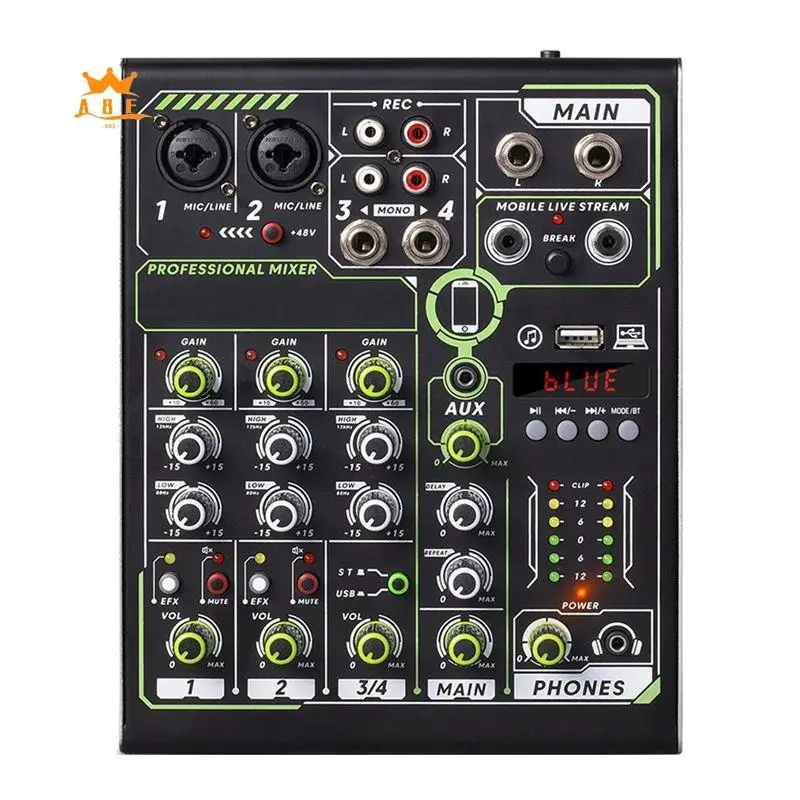 

Микшерный пульт A08E-Live Sound Card PL4 PRO, 4-канальный, с DSP-эффектами, профессиональный, с Bluetooth и USB-интерфейсом для любителей музыки