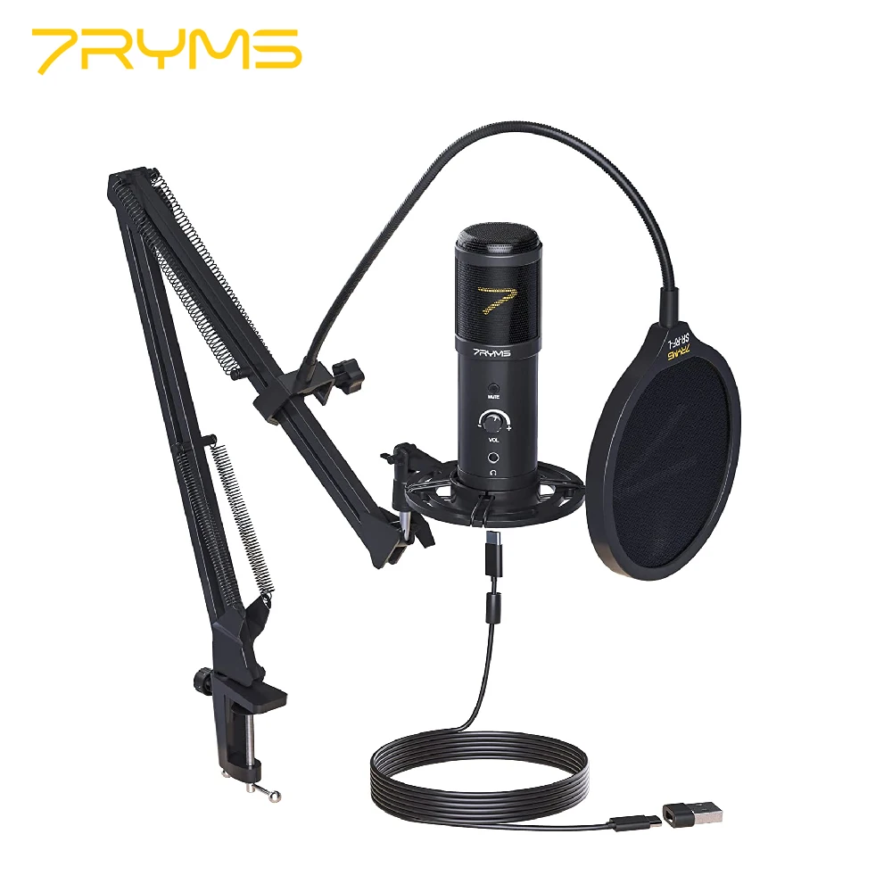 

7RYMS SR-AU01-K1 USB Gaming Microphone Kit for PC,PS4/5 25mm USB Condenser Cardioid Mic Set with Mute Button/Arm Stand