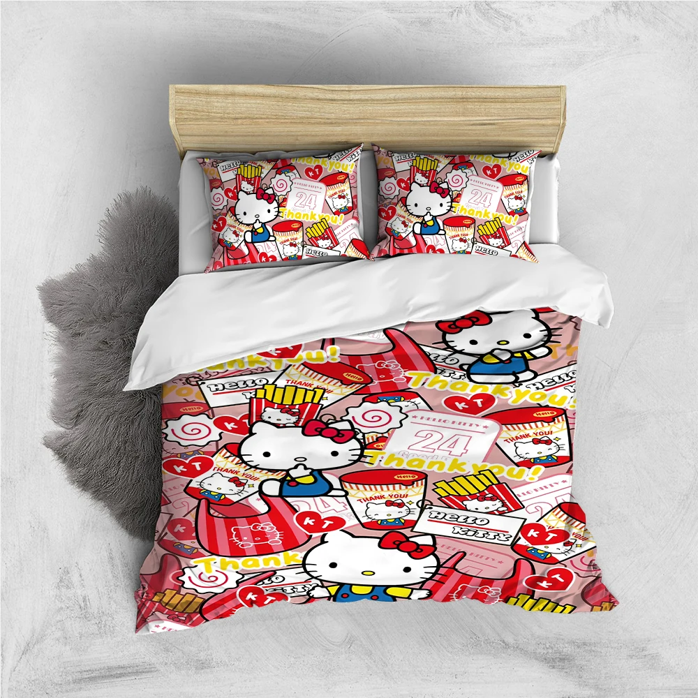 

Cute S-Sanrio Family Duvet Cover Set Home Style Bedding Soft Laundry Cotton Bed 3 Piece Set Student Dormitory Gift