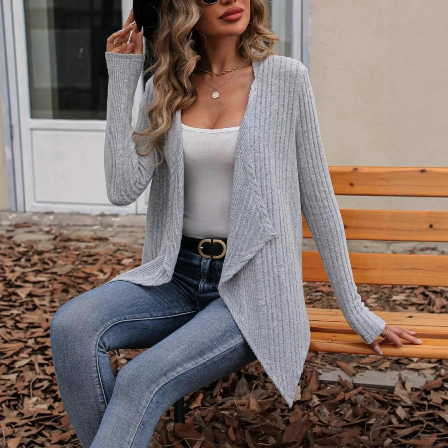 New Women's Solid color Knit Cardigan Long Sleeve Open Front Draped Soft Comfortable Trendy Versatile Casual Daily Wear Cardigan
