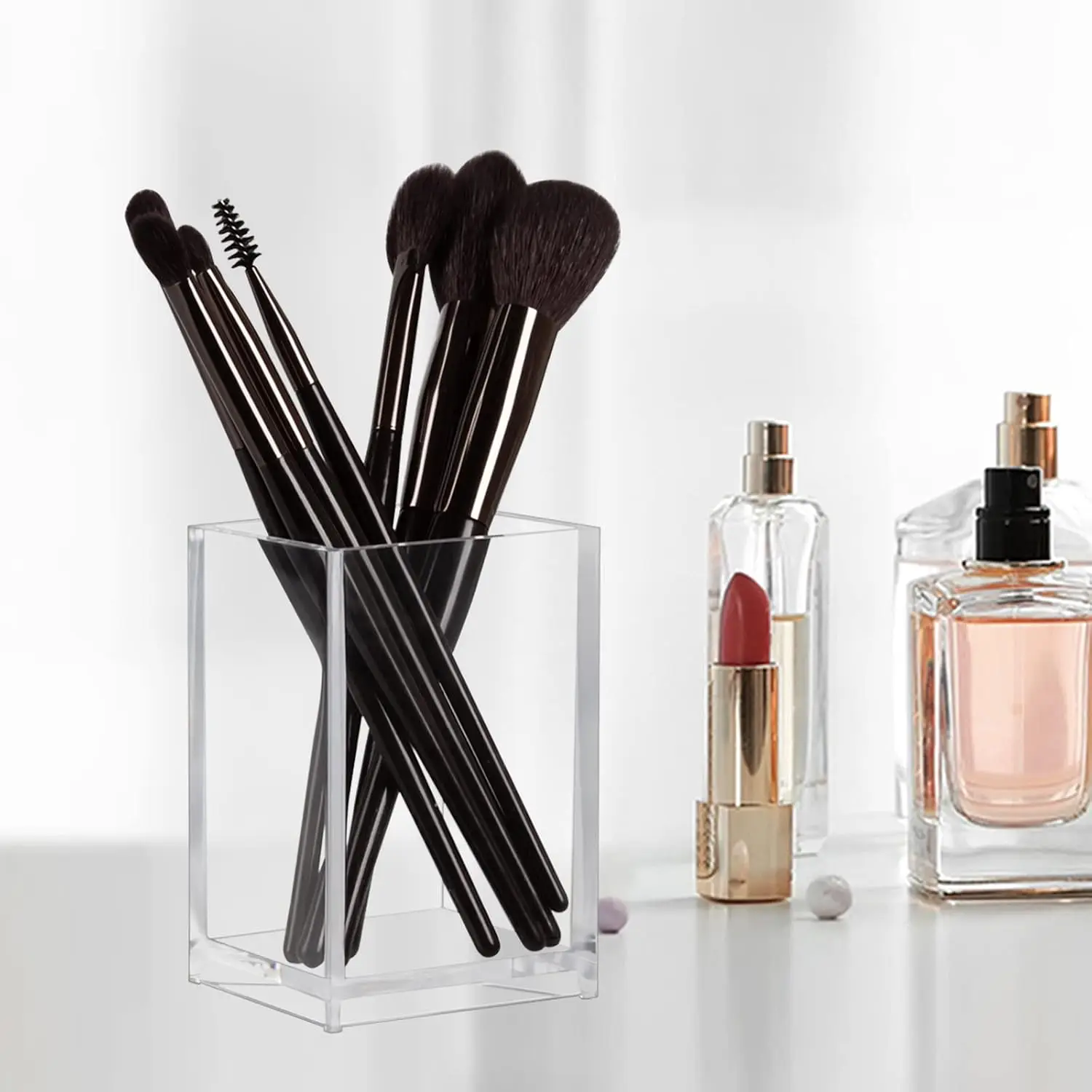 Stylish Clear Acrylic Makeup Brush Organizer Multi-Purpose Solid Durable Organization And Storage