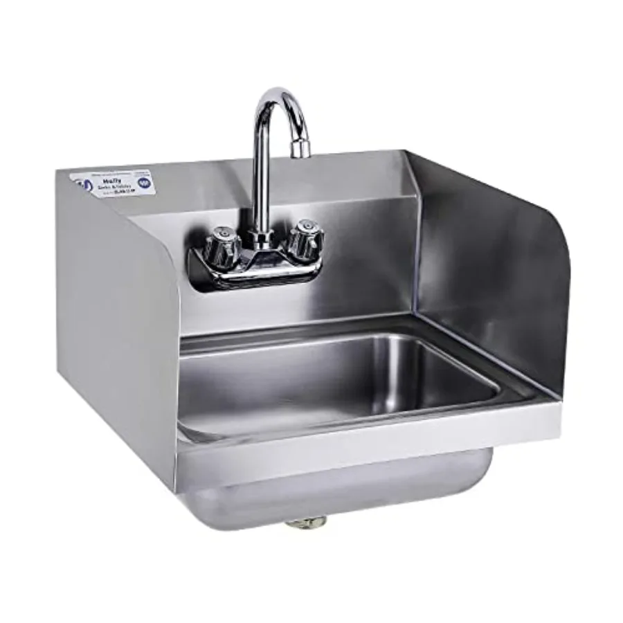 

HALLY Stainless Steel Sink for Washing with Faucet and Side Splash NSF Commercial Wall Mount Hand Basin for Restaurant Kitchen