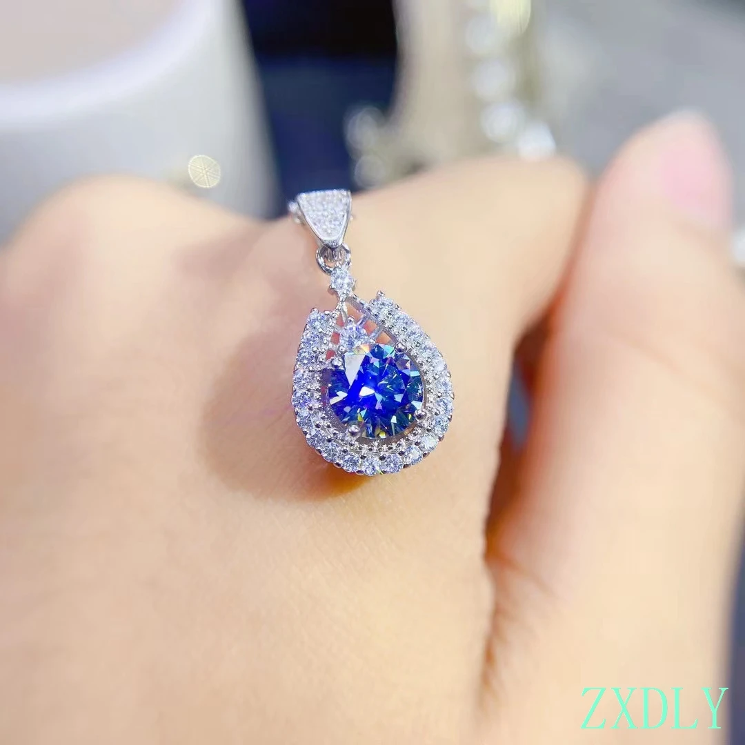 

Newest Blue Colorful Moissanite Necklace for Women Pendant Jewelry 925 Silver Jewelry 1ct Shiny Lab Diamond birthday gift