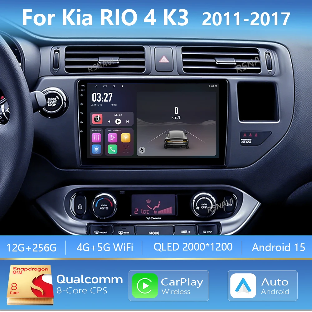 Radio Multimedia para Auto con Pantalla 2K y Android 16 Carplay para Kia RIO K3 2011 2012 2013 2014-2017, Autoradio Estéreo