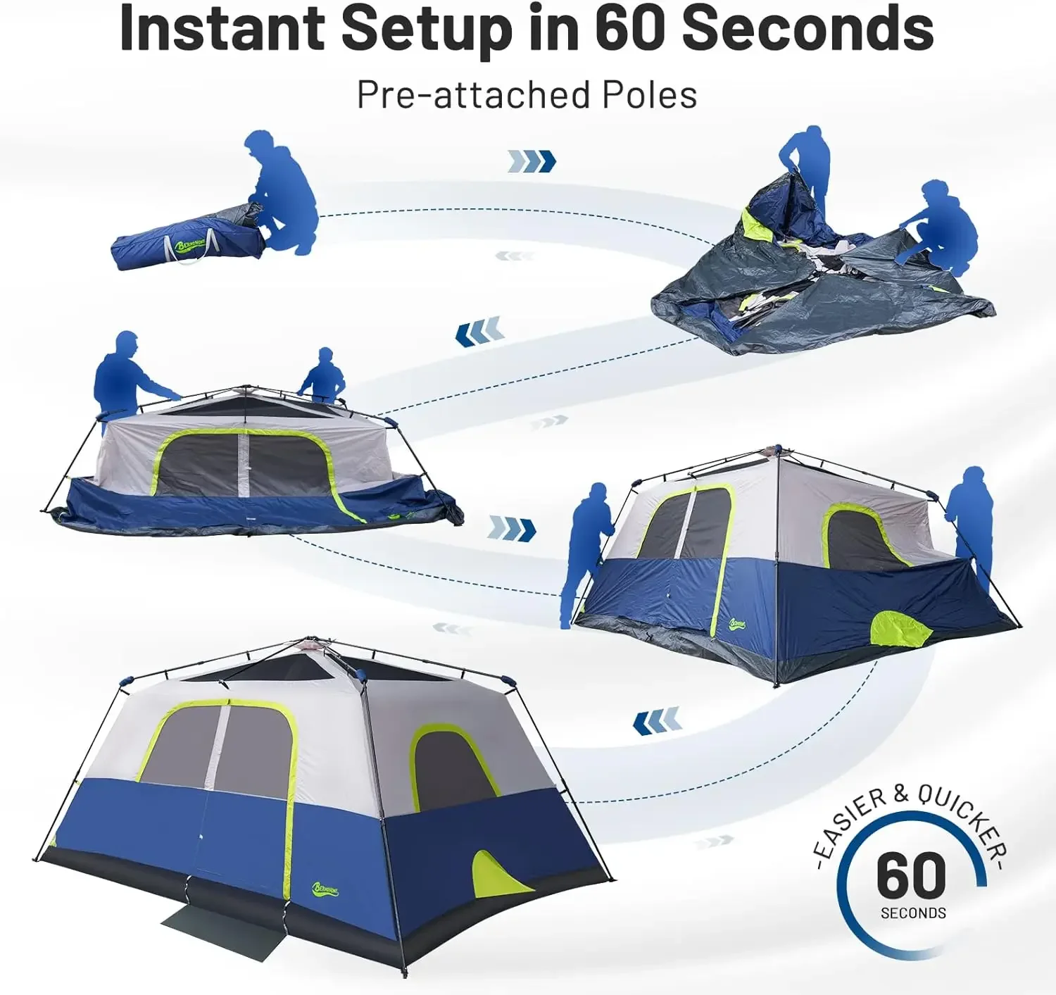 BEYONDHOME Instant Cabin Tent, 8 Person/10 Person Camping Tent Setup in 60 Seconds with Rainfly & Windproof Tent with Carry Bag