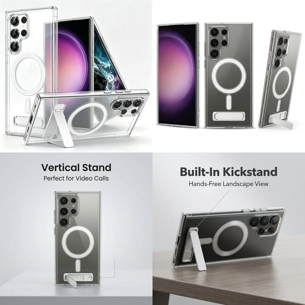 Magnetic Stand Case for Samsung Galaxy S21 S22 S23 FE S24 Ultra Plus S25 S26 Shockproof Slim Wireless Charging Hard Back Cover