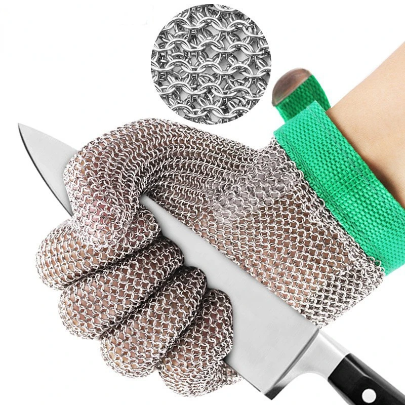 Luva de malha de aço inoxidável, Cortar resistente Chain Mail Protective, Luva anti-corte para cozinha, Açougueiro, Cinto de plástico