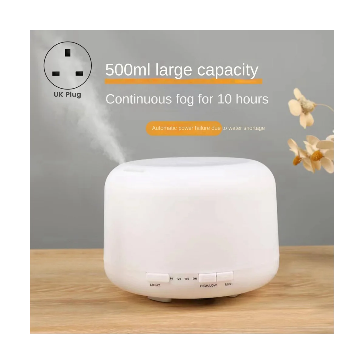 500 ml elektrische luchtzuivering luchtbevochtiger aromatherapie etherische olie diffuser met sfeerlicht voor cadeau UK plug