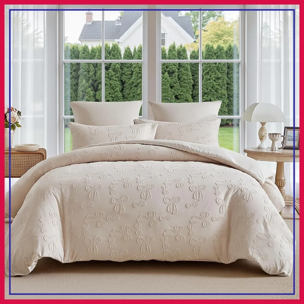 

7-Piece Khaki Tufted Boho Comforter Set, Twin Size Farmhouse Bed in A Bag