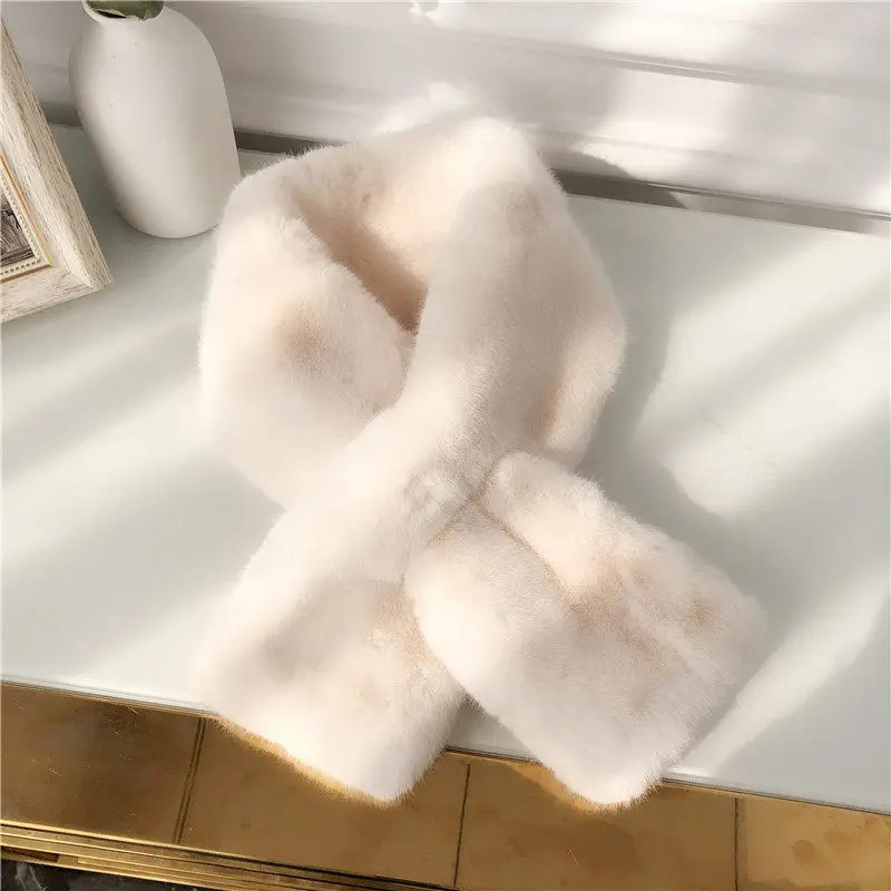 Double-sided Soft Scarf Solid Color Shawls Plush Cross Scarf Imitation Fur Fluffy Neckerchief Thicken Neck Warmer Collar Scarf