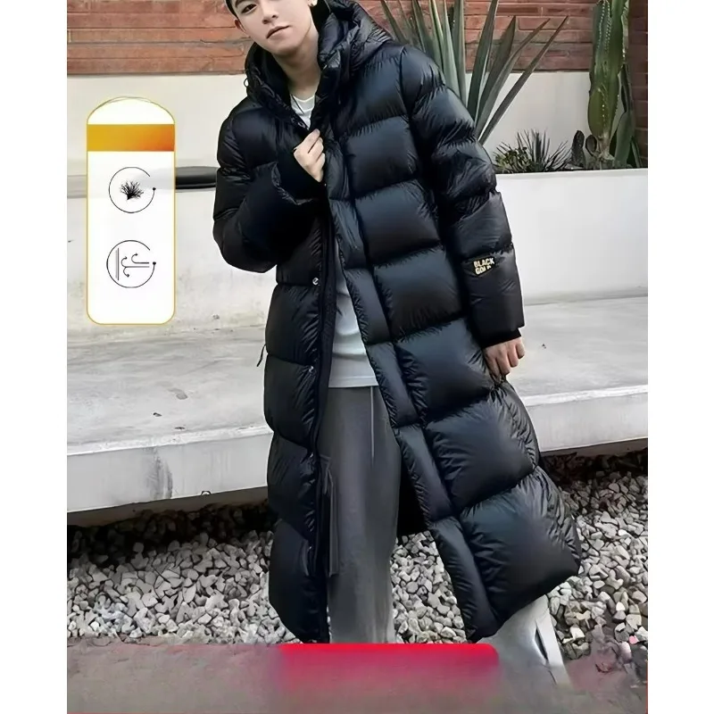 

Winter Men Down Jacket Black Gold Long Glossy Waterproof White Duck Down Warm Parka Women Short Hooded Lightweight Puffer Coat