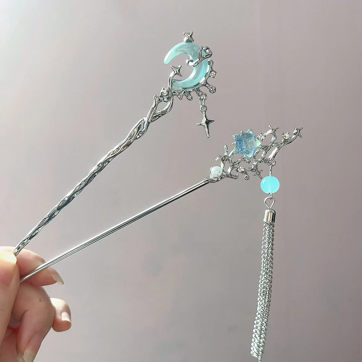 Picture 5: Moonstone Star Moon Hair Stick Metal Branch Hairpins Hair Fork Bun Chinese Style Hair Accessories Girls Hair Jewelry Headdress