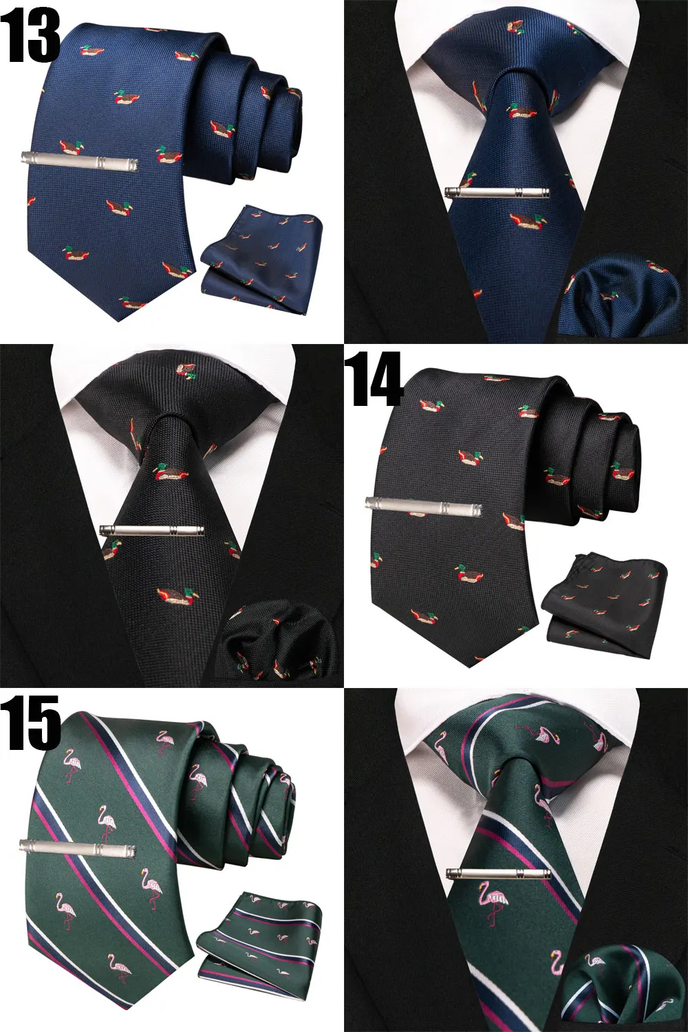 EASTEPIC Krawatten-Sets, einschließlich Clips und Taschentüchern, Herren-Krawatten für Freizeitanzüge, Fuchs, Drache, Flamingo, Schnecke, Hund, Entenflugzeug – Detail 8