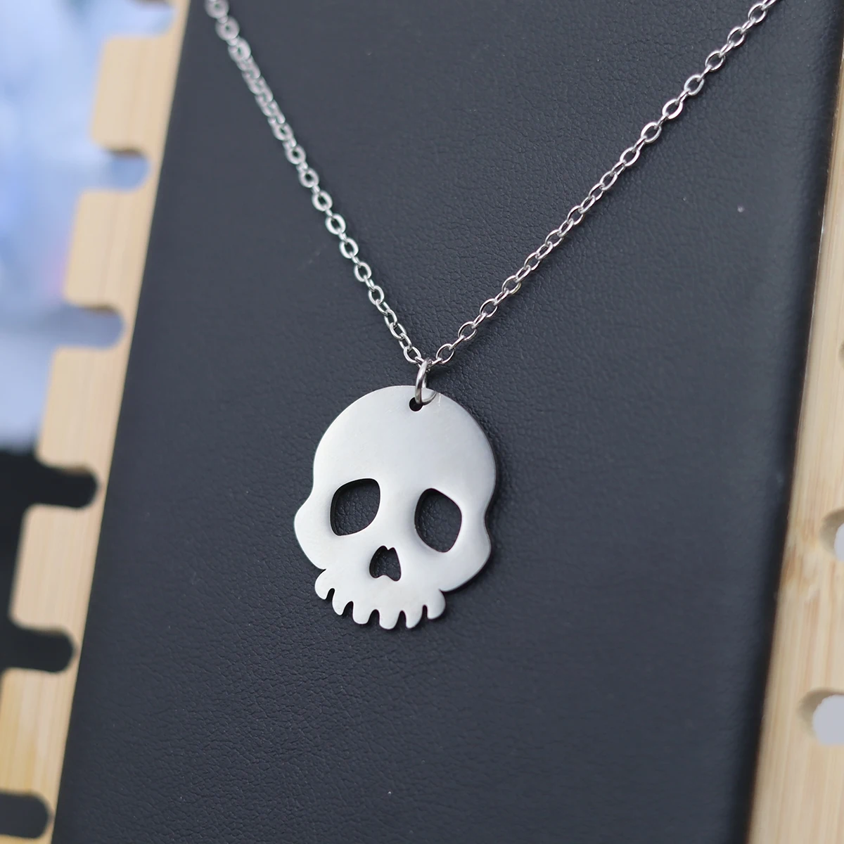 Kinitial Hollow Skull Pendant Necklace Women Girls Stainless Steel Neck Chain Goth Skeleton Halloween Jewelry Gift For Men