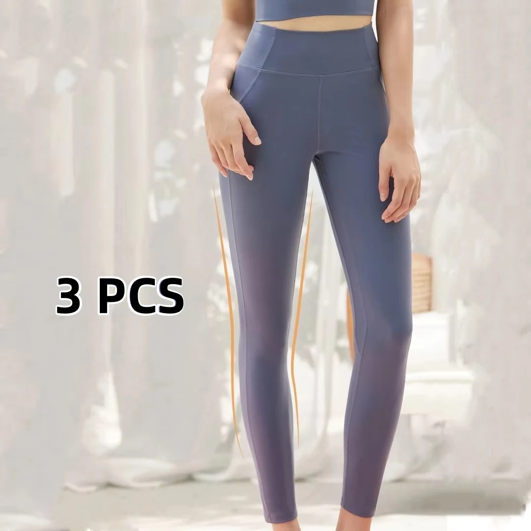 

Outdoor 3 PCS Yoga Pants Sports Tight Pants High Waist Peach Hip Nine-point Fitness Pants Women's Naked Feeling Traceless