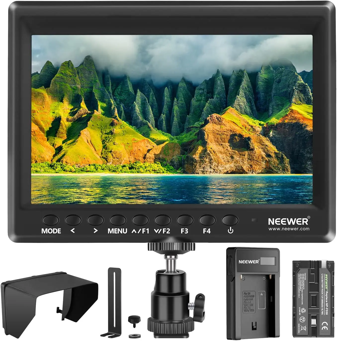 Neewer-Monitor de campo de cámara F100, 7 pulgadas, asistencia de vídeo HD, Slim IPS para cámaras DSLR, estabilizador de mano, plataforma de fabricación de vídeo de película