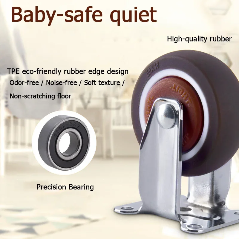 Silent Swivel Casters 1/1.25/1.5/2/2.5/3-inch Mini Small Rubber Wheels for Flatbed Trolleys Furniture Moving Castors