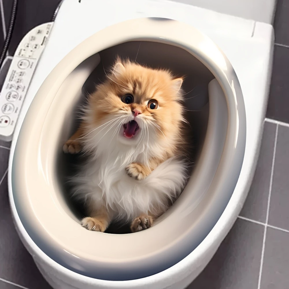 1pc 3d Katze Toilette Aufkleber niedlichen selbst klebenden Toiletten abdeckung Dekoration wasserdichte Vinyl Aufkleber Tier Waschraum Zubehör