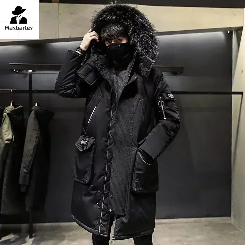 Inverno grande gola parka jaqueta masculina 2024 comprimento médio engrossado quente pato branco para baixo outerwear masculino e feminino