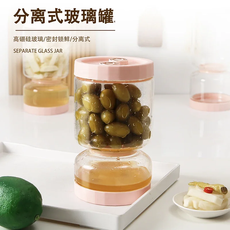 

High borosilicate heat-resistant glass hourglass flip pickle jar pickled pickle jar dry and wet household sealed jar