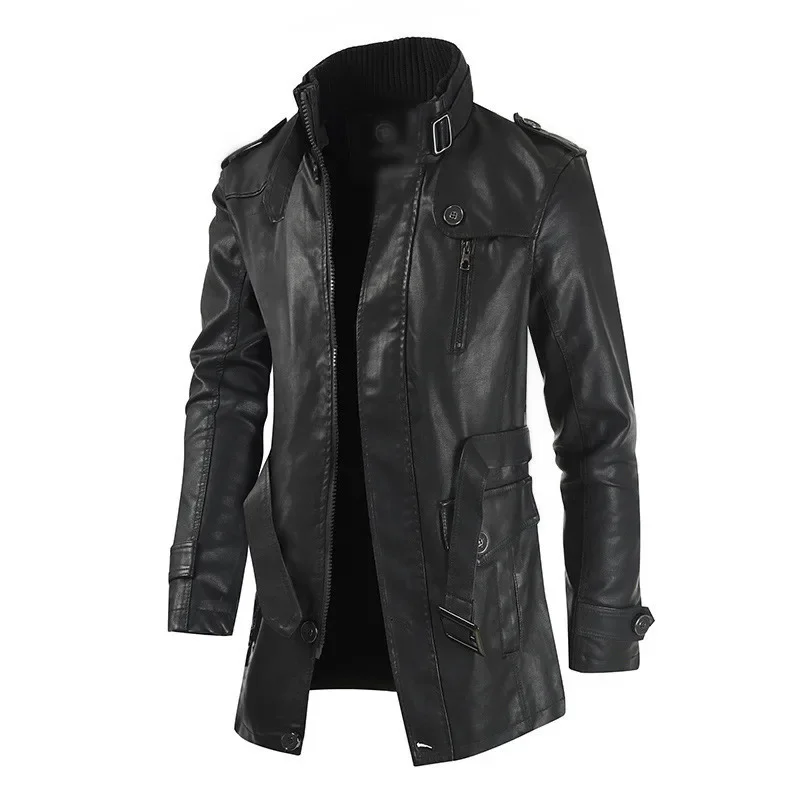 New High Quality Leather Jacket Men Fashion Slim Mens PU Windbreaker Coat Men Leather Outerwear Fleece Casual Suede Jacket