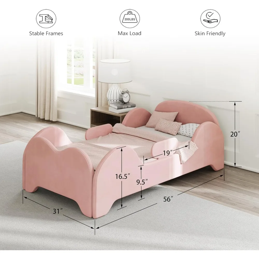 Child-Safe Toddler Bed with Wide Safety Rails, Standard Crib Dimensions, Certified Fabric, and Low to Ground Design