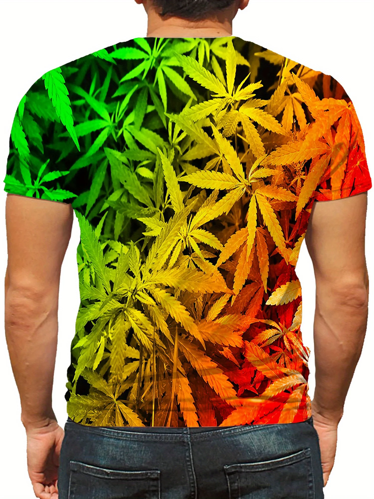 Men'S & Women'S All-Season 3D Leaf Print Short Sleeve T-Shirt - Vibrant Geometric Design, Soft Polyester Fabric,