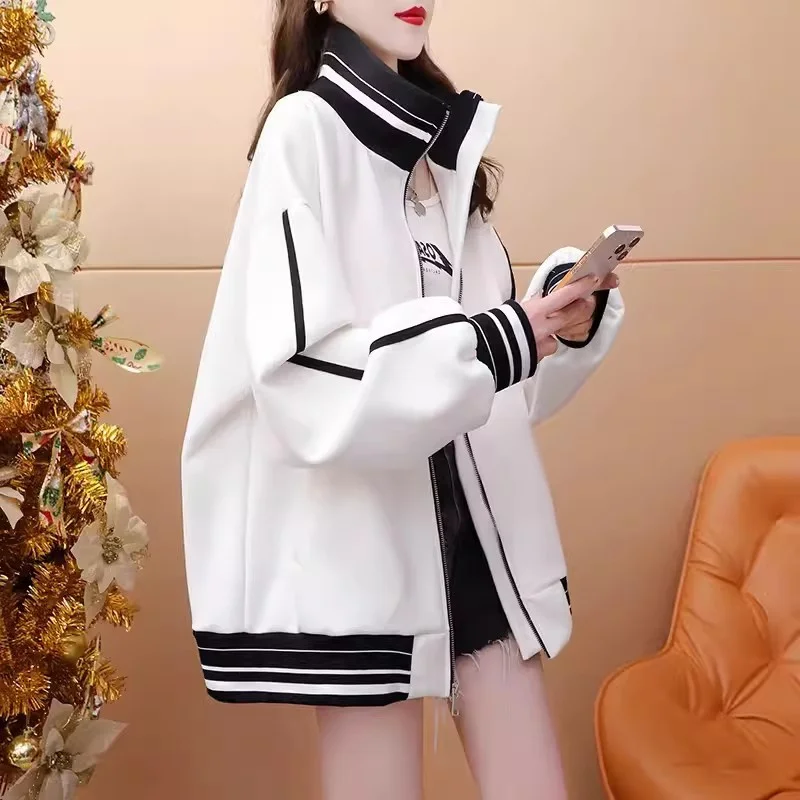 

Women's 2024 Spring Autumn New Loose Korean Version Fat mm Thin Standing Neck Sweater Long sleeved Loose Casual Top Female Coat