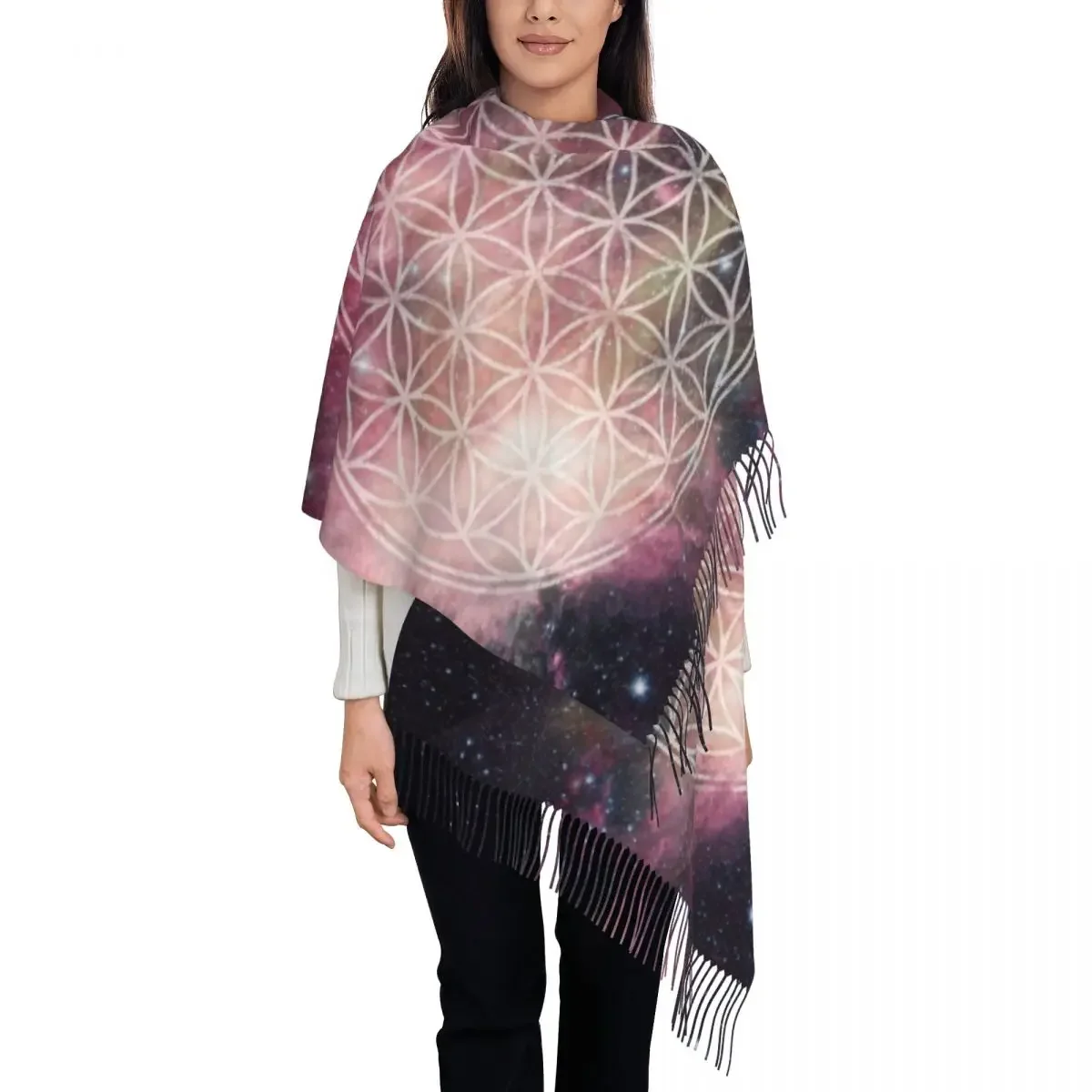 Personalized Print Sacred Geometry Universe Flower Of Life Scarf Men Women Winter Warm Scarves Mandala Shawl Wrap