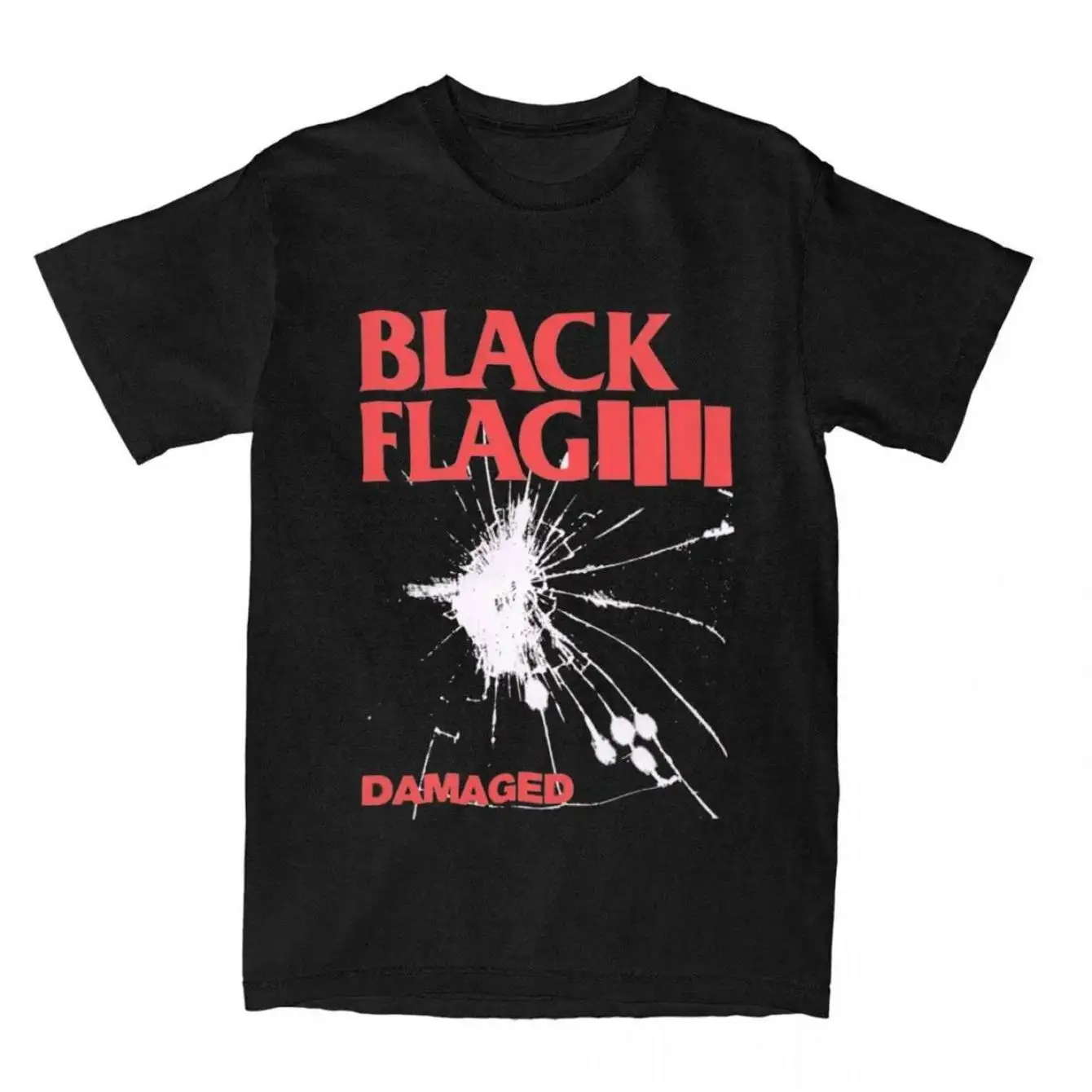 Bla Flag Punk T-Shirt for Men and Women - Iconic Distressed Logo Print (Red and White Color Scheme), Suitable for Concerts and Everyday Casual Wear; Short-Sleeved Crew Neck Shirt, Machine Washable, Regular Fit, Creating a Signature Punk Style All Year Round