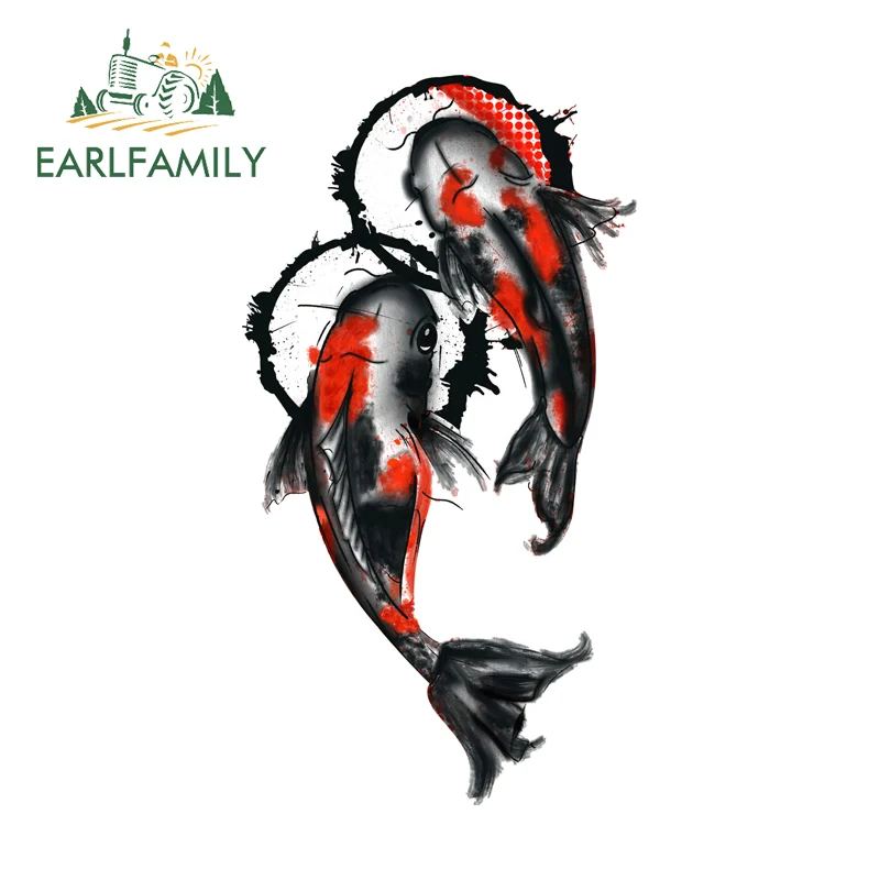 EARLFAMILY Koi Fish Japanese Car Sticker Vintage Waterproof Motorcycle Computer Cooler Vinyl Decal Rear Windshield Car Styling