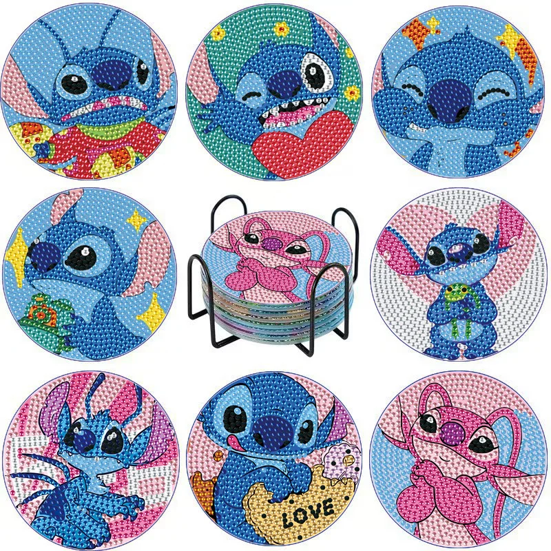 

8-piece/set DIY diamond painting coasters Stitch coaster crystal flowing diamond art coasters with stand