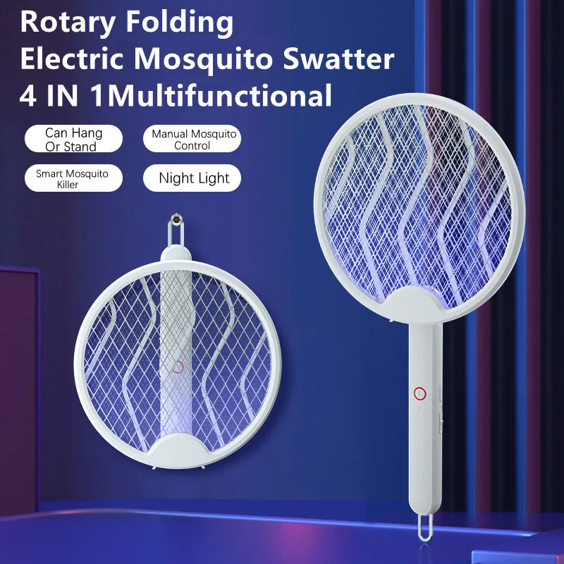 2022 Folding Electric Mosquito Swatter 4 -IN-1 Mosquito killer USB Electric Mosquito Device Rechargeable Mosquito Killer Lamp