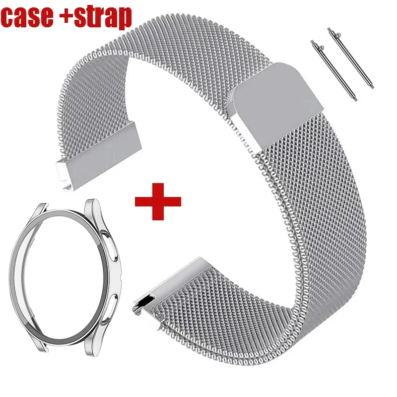 2pack Tempered Glass+case+Milanese Loop Strap for samsung galaxy watch 7 6 44/40mm bands Screen Protective Cover Accessories