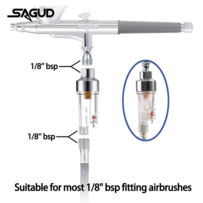Imagem -04 - Acessórios do Airbrush de Sagud em Linha Mini Filtro de ar e Armadilha de Água Conecta Diretamente em Aerógrafo e Mangueiras com Threads