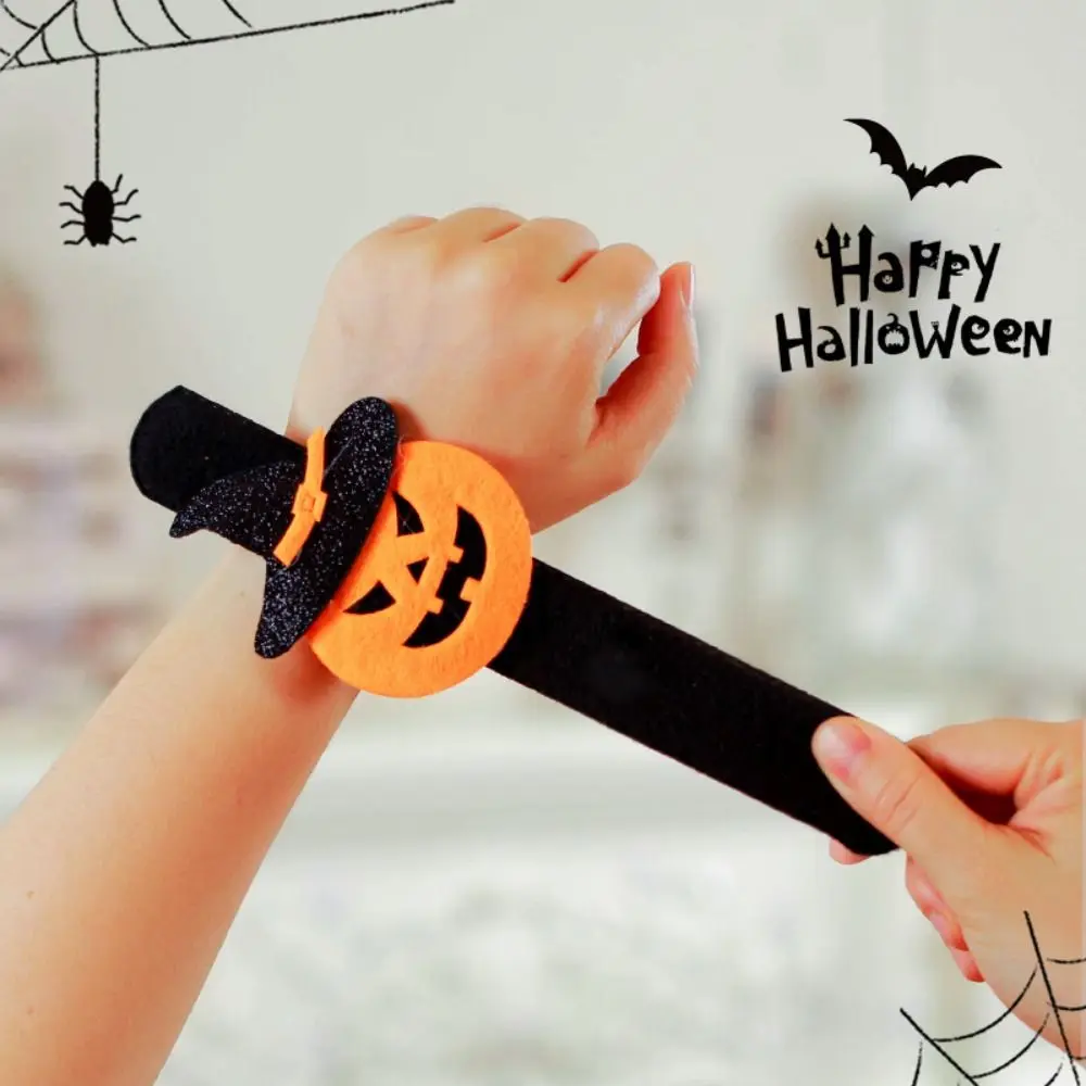 Creative Pumpkin Halloween Slap Bracelets Ghost Spider Pop Circle Wristband Cartoon Design Felt Wool Hands Clap Circle Kids