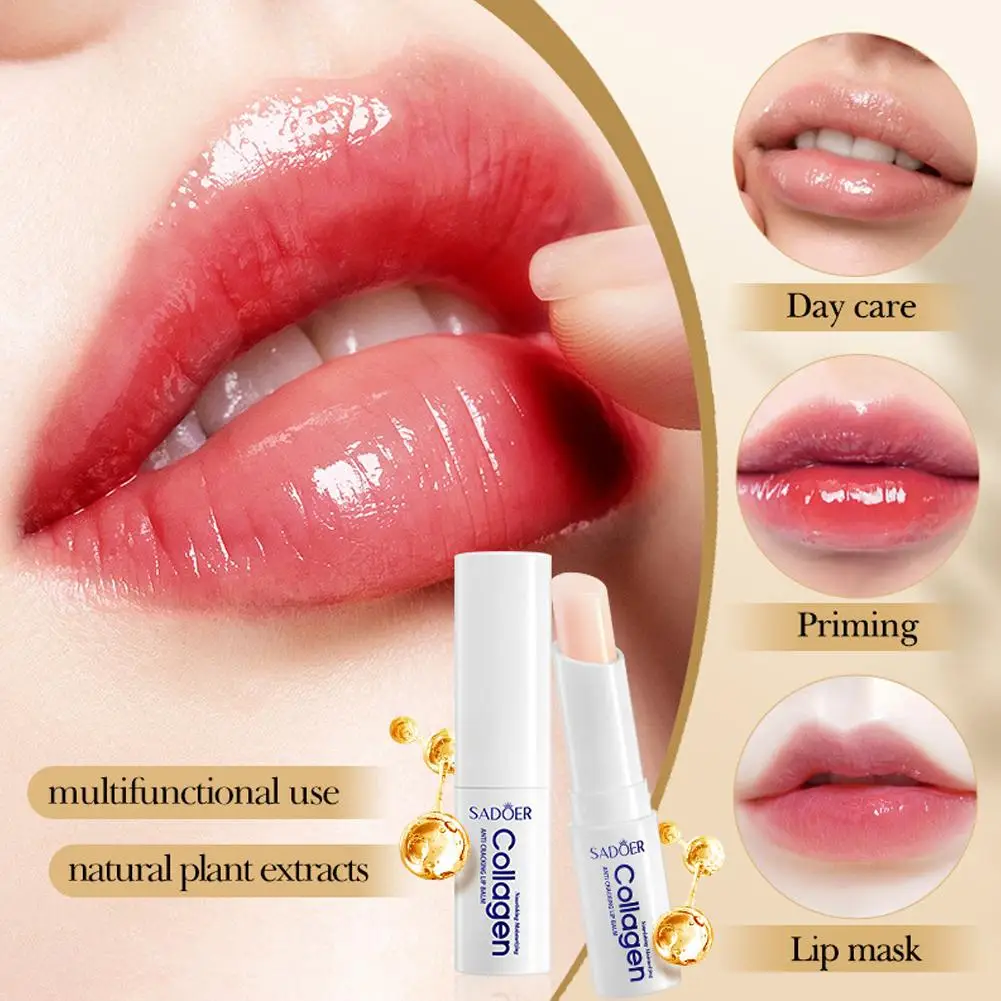 Sadoer Collagen Lip Balm Moisturizing Anti Cracking Repair Brightening Skin Products Hydrating Lipstick Lips Nourishing Car M6t8