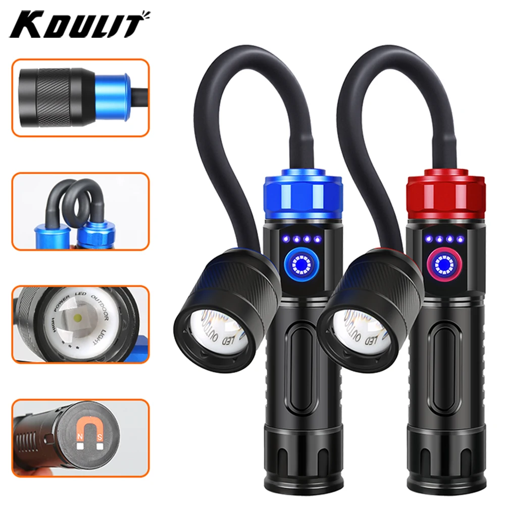 

High Power Portable LED Work Light Rechargeable Zoom Flashlight with Tail Magnet Car Repair Home Garage Emergency Camping Torch