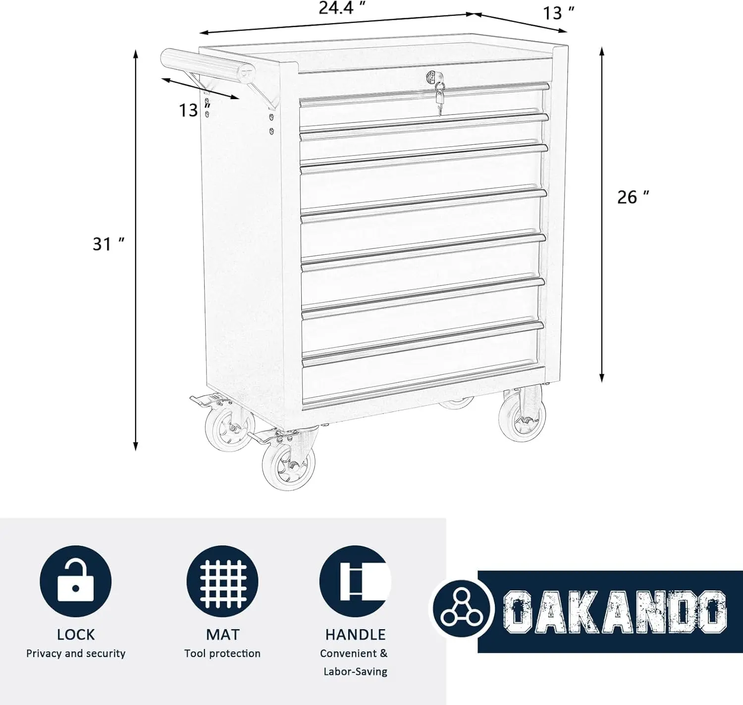 7-Drawer Metal Rolling Tool Chest with Wheels,Tool Storage Cabinet with Locking System，Toolbox with Wheels for