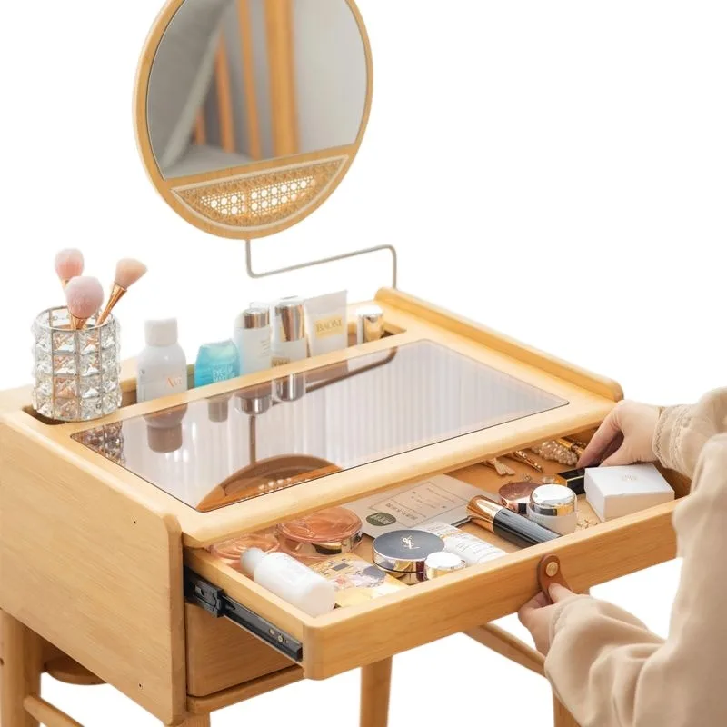 Small solid wood Japanese log bedroom bedside table dressing table