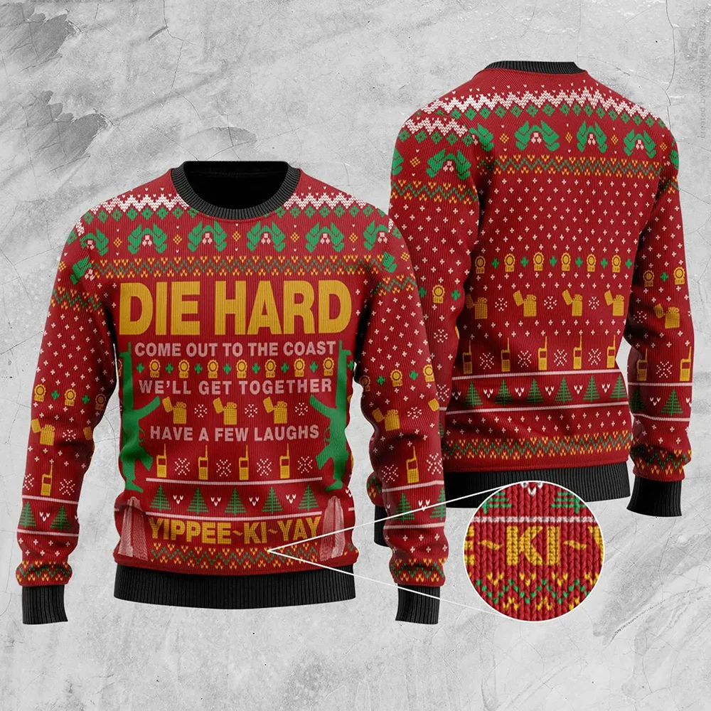 John Mcclane Die Hard Ugly Sweater Yippee Ki Yay Sweater Nakatomi Plaza Sweater Fun Christmas Shirt Men's Pullover Casual Tops