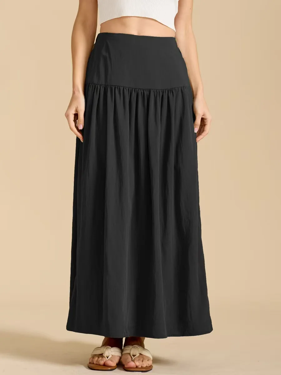 

Лоскутная юбка с высокой талией, хлопковая свободная длинная юбка трапециевидной формы с четырьками, удобная дышащая летняя одежда для поездок на работу