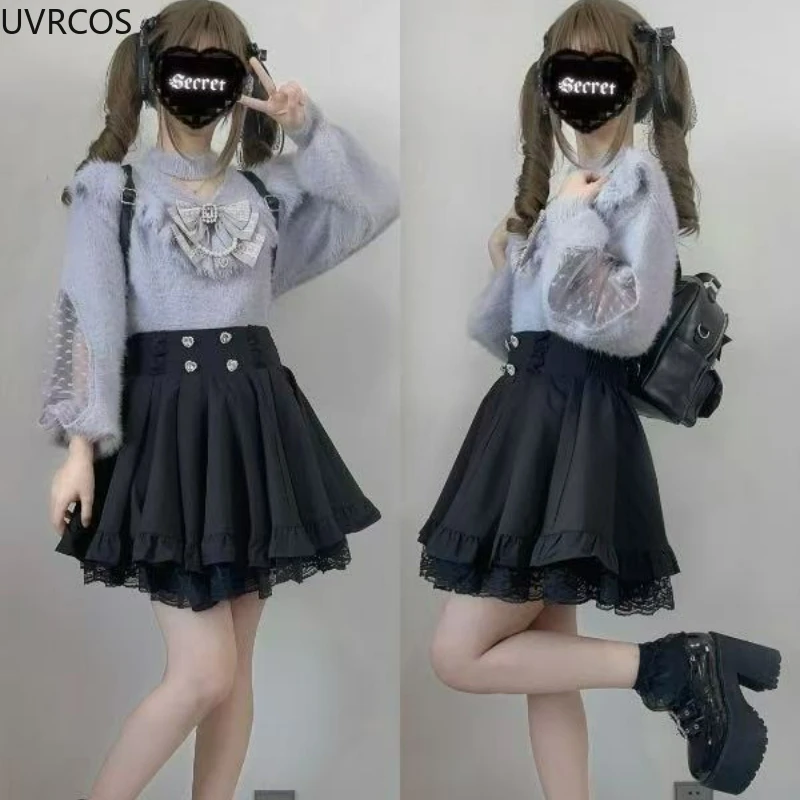 Japan Mass Production Sweet Lolita Gebreide Truien Dames Herfst Winter Wollen Parel Boog Korte Trui Zachte Harige Gebreide Jas