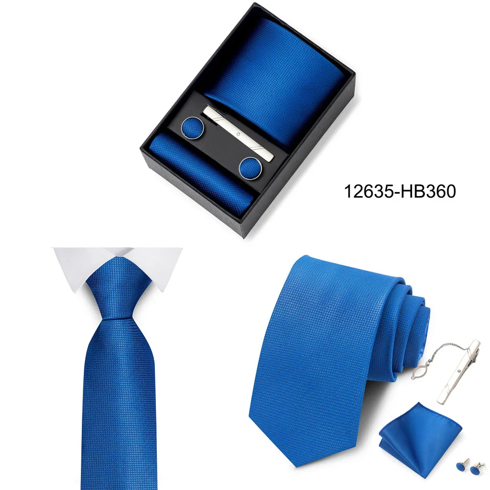 Heißer Verkauf Urlaub Geschenk Box Für Männer 8 cm Krawatte Taschentuch Manschettenknopf Clip Set Blau Druck Hochzeit Geschenk Fit Business – Detail 24