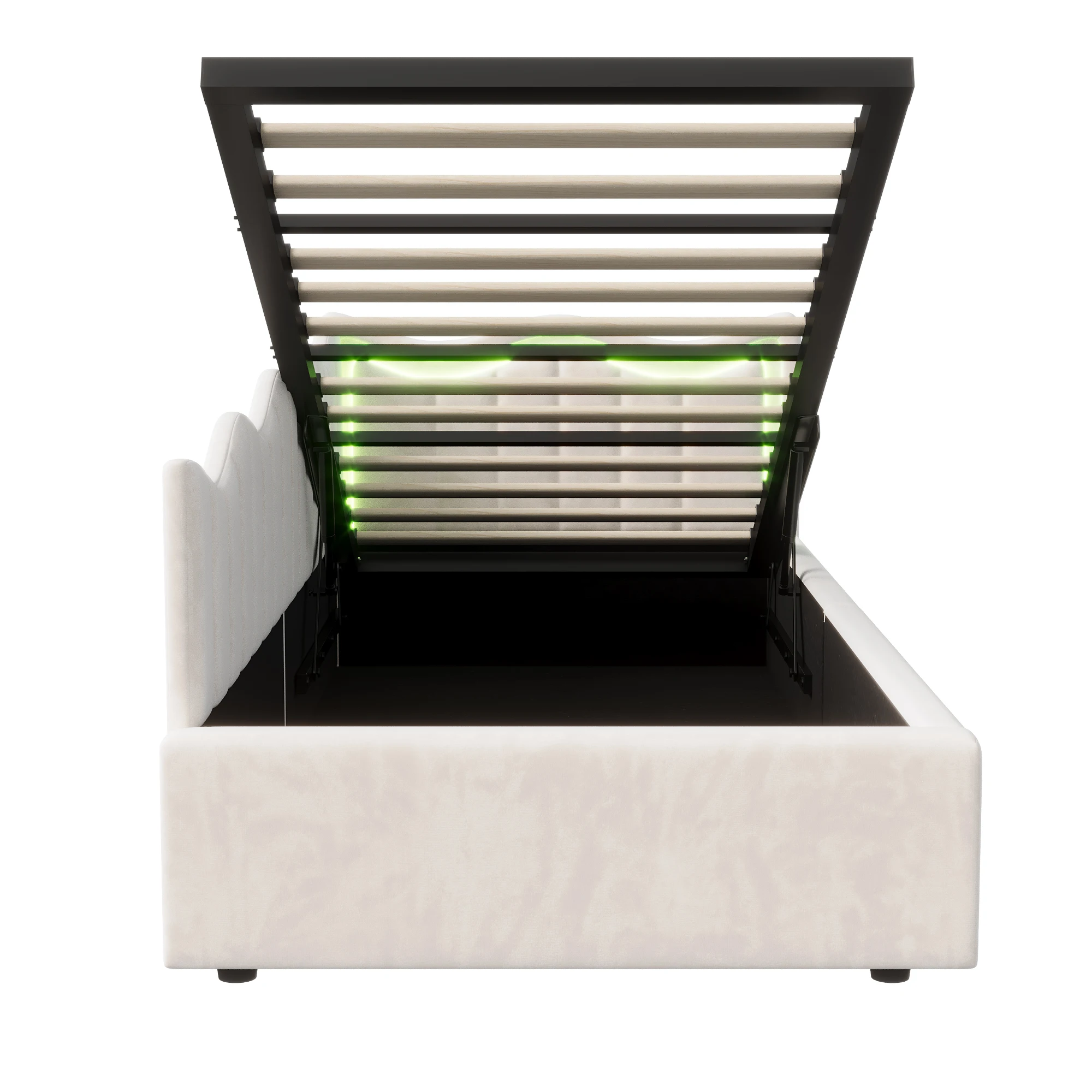 Fangange eenpersoonsbed 90x200cm met opbergruimte, gestoffeerd bed met LED, bedframe met hoofdeinde en lattenbodem, fluweel